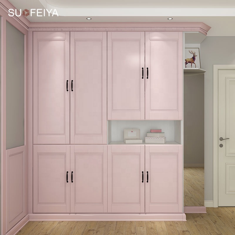 Modern Wooden Wardrobe Pink Baby Plastic Wardrobe Bedroom Furniture Kids Wall Mirror Wardrobe Closet