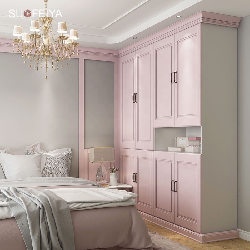 Modern Wooden Wardrobe Pink Baby Plastic Wardrobe Bedroom Furniture Kids Wall Mirror Wardrobe Closet