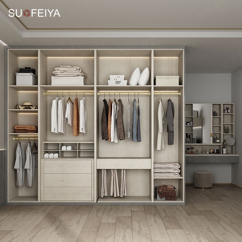 Suofeiya Fashion Style Bedroom Furnitures Modern Grey High Gloss Wardrobe With TV Cabinet