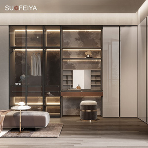 Suofeiya modern bedroom furnitures set wooden wardrobe cabinet designs pictures sliding door wardrobe