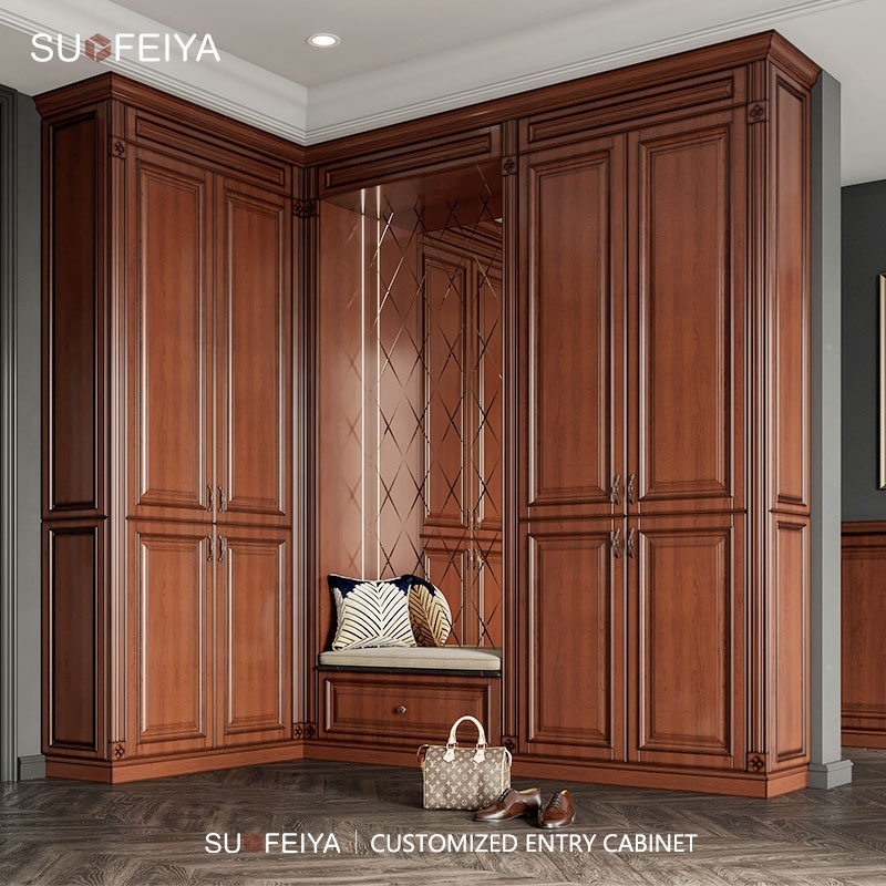 SUOFEIYA Wholesale Modern Designs Armoire Solid Wood Teak Wood Walk in Wardrobe Closet With Make-up Table