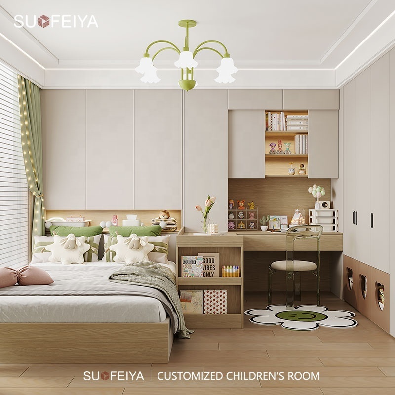 SUOFEIYA Whole House Solution Cabinet Lacquer Glass Walk in Closet Wooden Panel Wardrobe Armoir