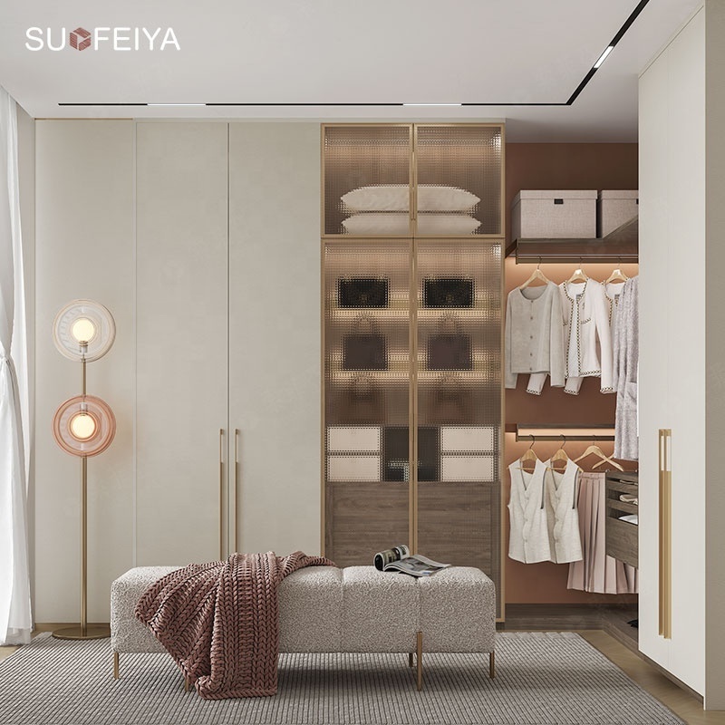 SUOFEIYA White L Shape Open Wooden Walk in Closet Bedroom Wardrobe Cabinet System to Assemble