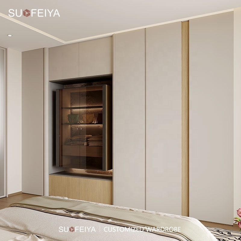 SUOFEIYA Whole House Solution Cabinet Lacquer Glass Walk in Closet Wooden Panel Wardrobe Armoir