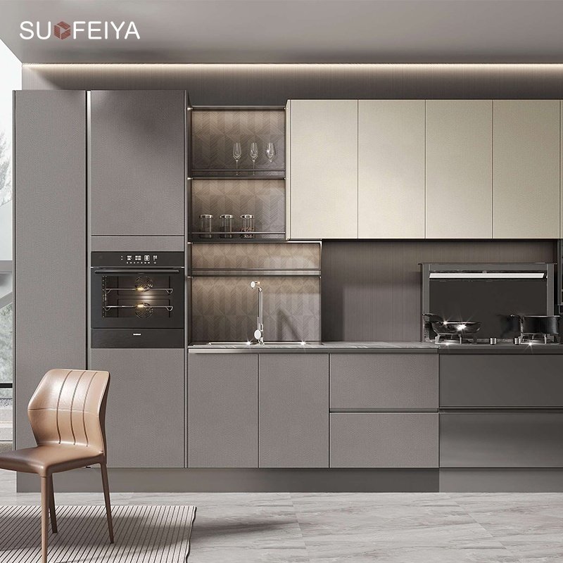 SUOFEIYA Modern Luxury  2 Pac Paint White Lacquer Matt Kitchen Cabinet Cupboard Joinery with Spice Basket