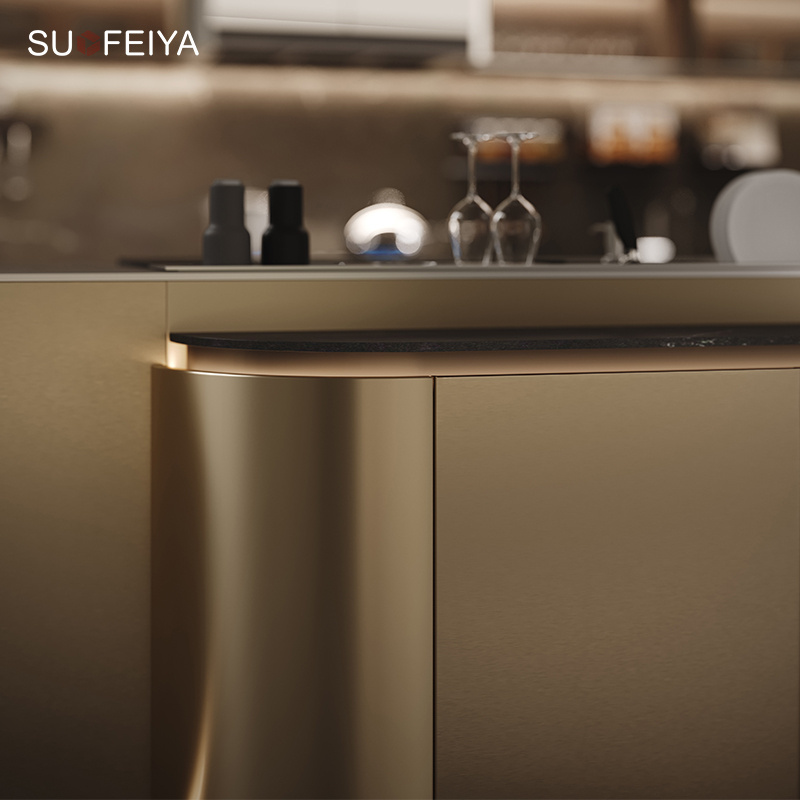 SUOFEIYA High-end Customized Curved Round Corner Design High Gloss Lacquer Plywood Kitchen Cabinets