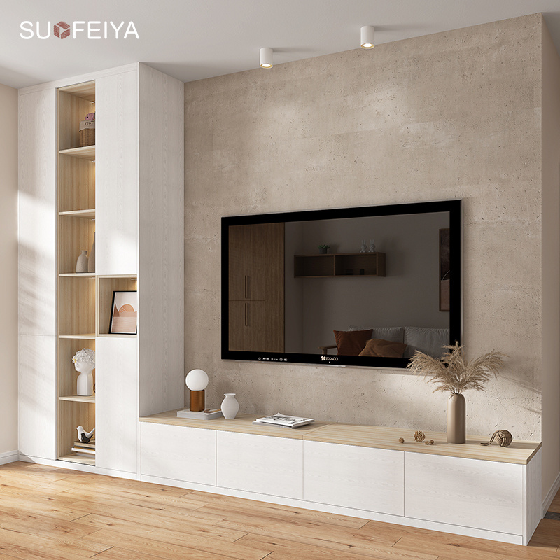 SUOFEIYA Simple Modern Design Flat TV Wall Units Wooden TV Cabinet Stand Set Designs