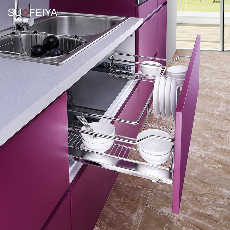 Suofeiya Home Modern Kitchen Design France Style Purple Lacquer Cupboard Kitchen Cabinets