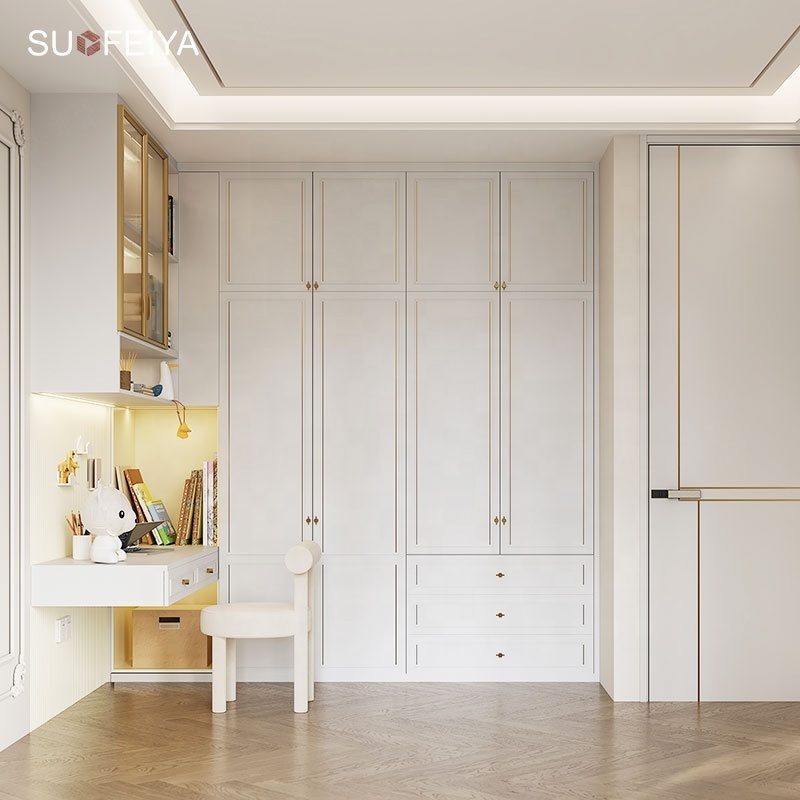 Luxury bedroom furniture assemble wooden white mdf organizer wardrobe closet with drawer