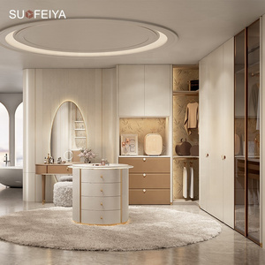 SUOFEIYA Customized Luxury French Aluminum Frame White PVC Wooden Walk in Closet Cabinets