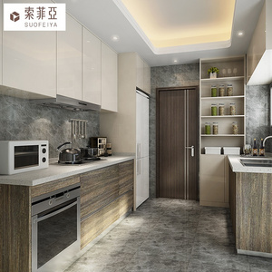 SUOFEIYA Apartment Project Home HPL Laminate Fitted Kitchen Cabinets Design