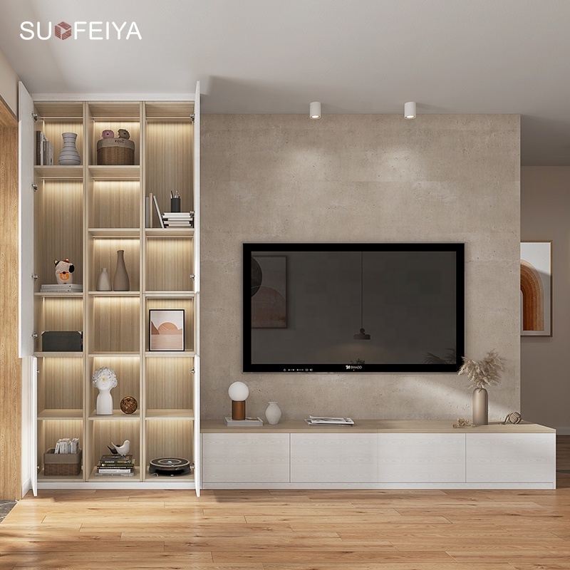 SUOFEIYA Simple Modern Design Flat TV Wall Units Wooden TV Cabinet Stand Set Designs