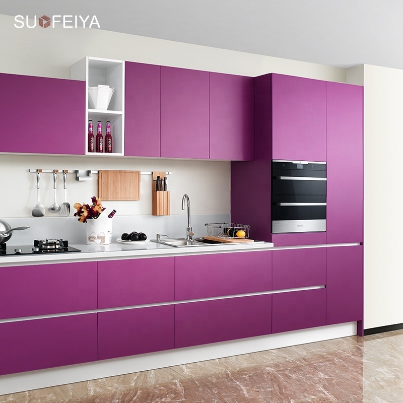 Suofeiya Home Modern Kitchen Design France Style Purple Lacquer Cupboard Kitchen Cabinets