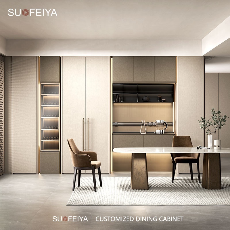 SUOFEIYA Customized Light luxury Design Gold Melamine Walk In Wardrobe Closet Center Island with Glass Door