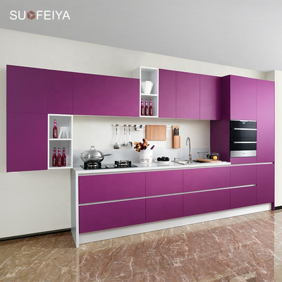 Suofeiya Home Modern Kitchen Design France Style Purple Lacquer Cupboard Kitchen Cabinets