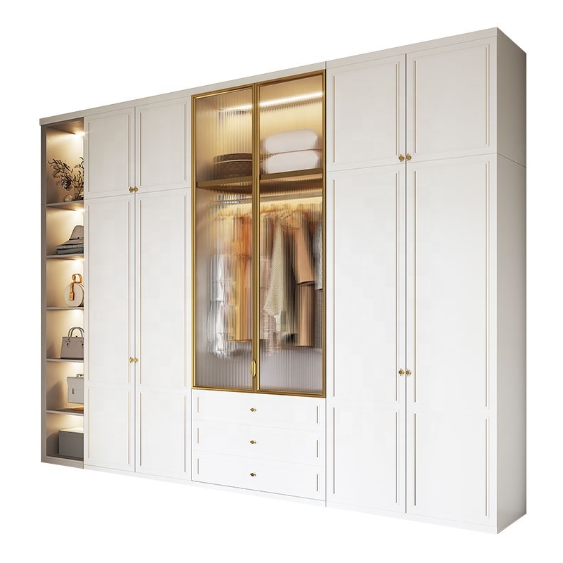 Luxury bedroom furniture assemble wooden white mdf organizer wardrobe closet with drawer