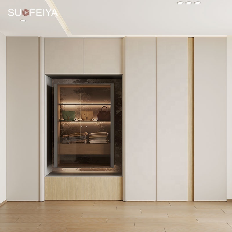 SUOFEIYA Whole House Solution Cabinet Lacquer Glass Walk in Closet Wooden Panel Wardrobe Armoir