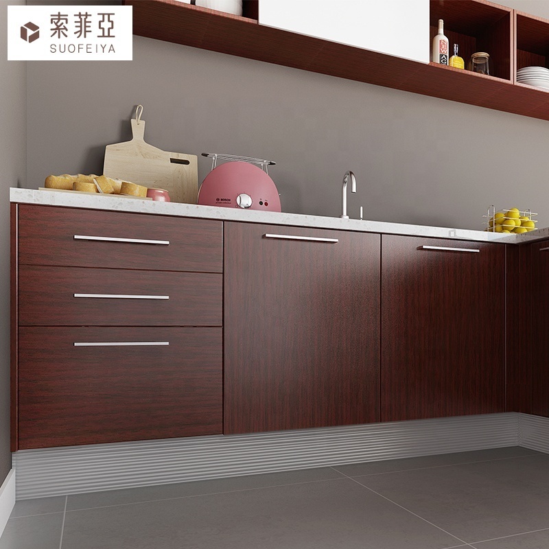 Suofeiya Manufacturer Modular Red Gloss Wood Veneer Pantry Cupboard kitchen Cabinets