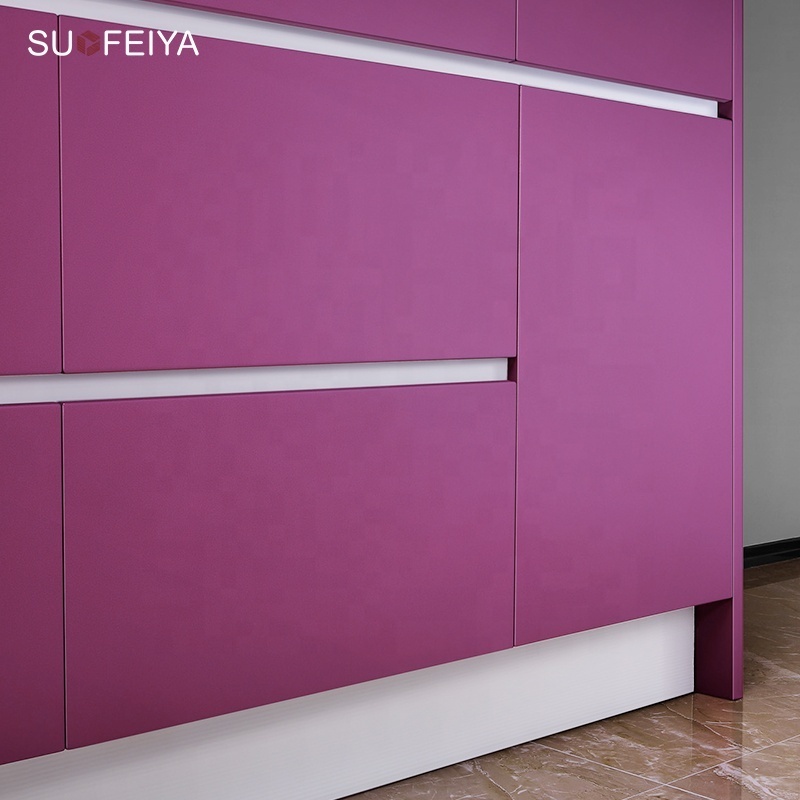 Suofeiya Home Modern Kitchen Design France Style Purple Lacquer Cupboard Kitchen Cabinets