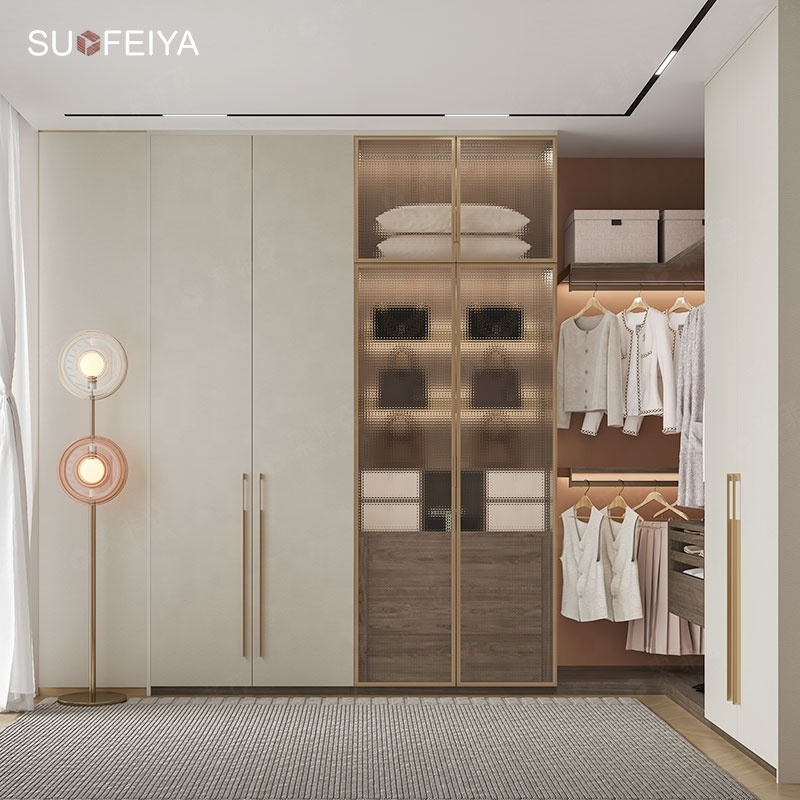 SUOFEIYA White L Shape Open Wooden Walk in Closet Bedroom Wardrobe Cabinet System to Assemble