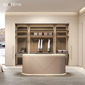 SUOFEIYA Customized Light luxury Design Gold Melamine Walk In Wardrobe Closet Center Island with Glass Door