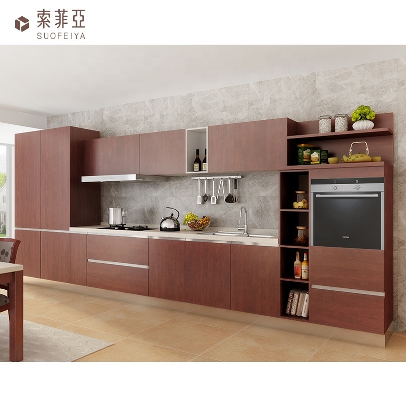 Suofeiya Manufacturer Modular Red Gloss Wood Veneer Pantry Cupboard kitchen Cabinets