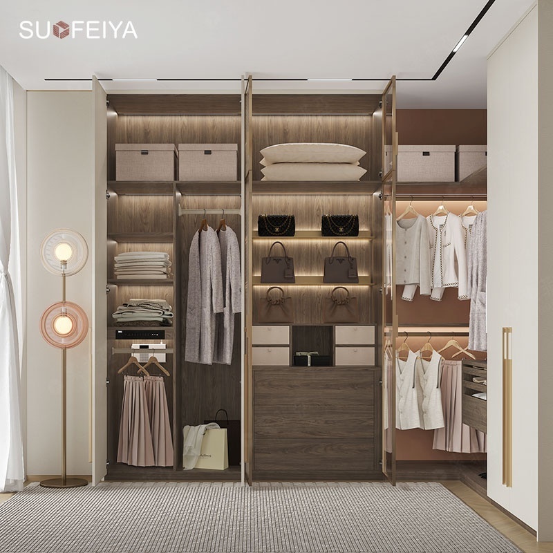 SUOFEIYA White L Shape Open Wooden Walk in Closet Bedroom Wardrobe Cabinet System to Assemble