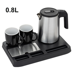 Hotel Kettle Tray Set Electric Stainless Steel Water Boiler With Welcome Tray And Cups For Hotel Guestroom