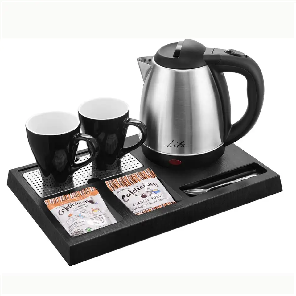 hotel room teapot alocs camping sliver black 1.2l electric kettle tray set