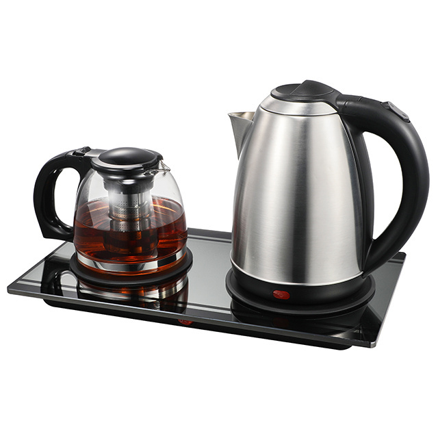 Hotel Supplies Coffee Tea Maker Tray Set Keep Warmer With Teapot Glass Panel Electric Tea Water kettle Boiler Pot