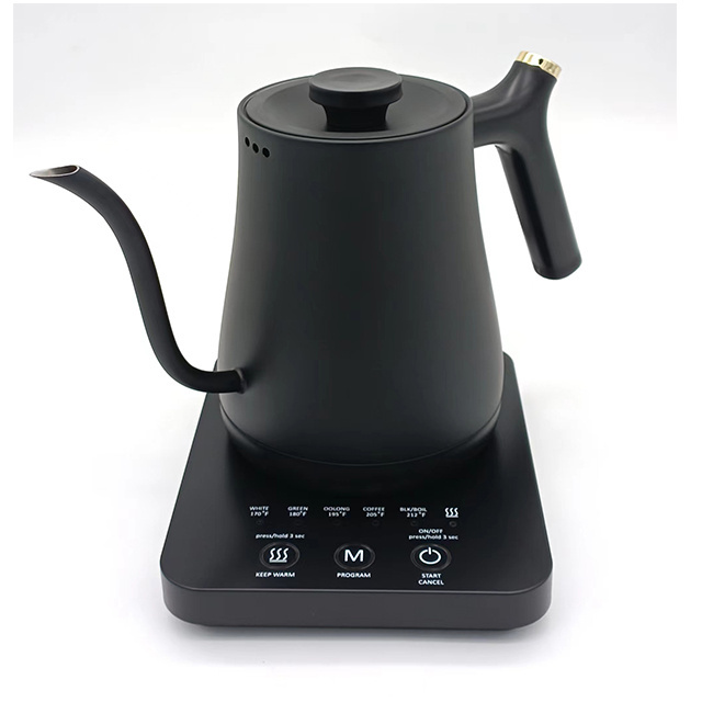 0.8L Elegant shape royal black water kettle  warm temperature control slender neck pour over tea/coffee kettles electric