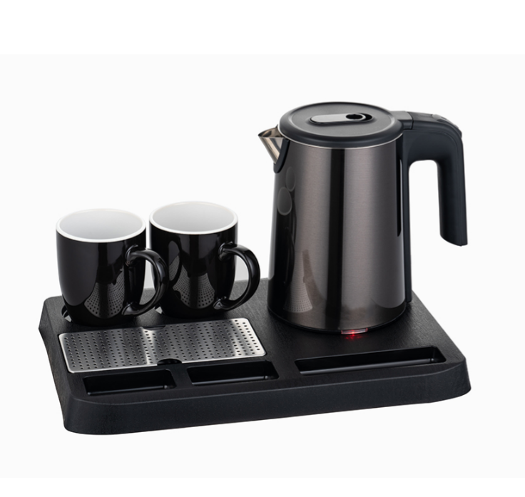 Steel kettle double layer electric kettle tray and ceramic cup sets hotel kettle tray set