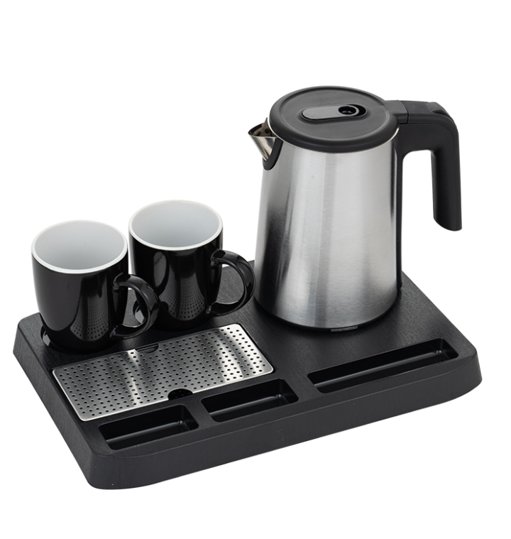 Steel kettle double layer electric kettle tray and ceramic cup sets hotel kettle tray set