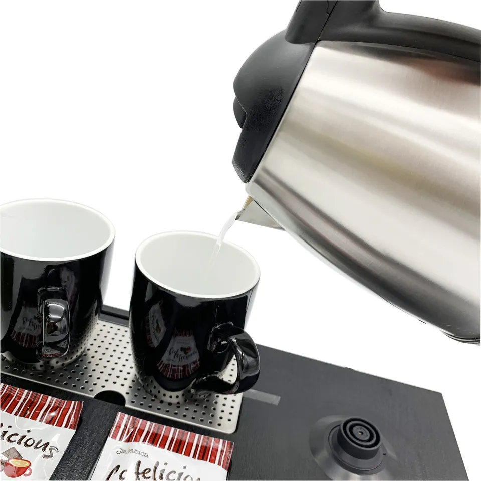 hotel room teapot alocs camping sliver black 1.2l electric kettle tray set