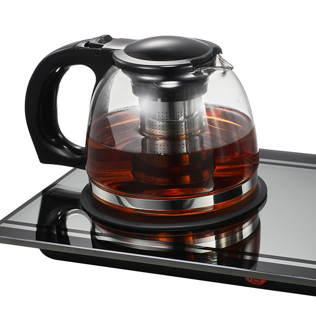 Hotel Supplies Coffee Tea Maker Tray Set Keep Warmer With Teapot Glass Panel Electric Tea Water kettle Boiler Pot