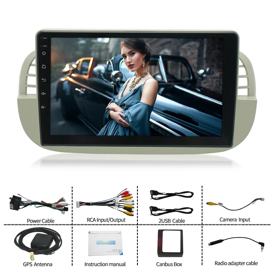 2+32G Car Stereo Audio Car Multimedia Player Android GPS Car Radio with Apple Carplay for FIAT 500 2007-2015 Frame Dash Kit