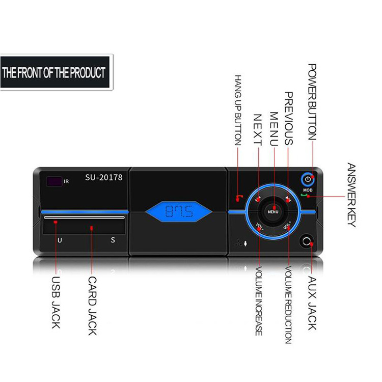 SU-20178 Car Stereo MP3 Player FM Radio BT USB AUX Phone Holder with Remote Control