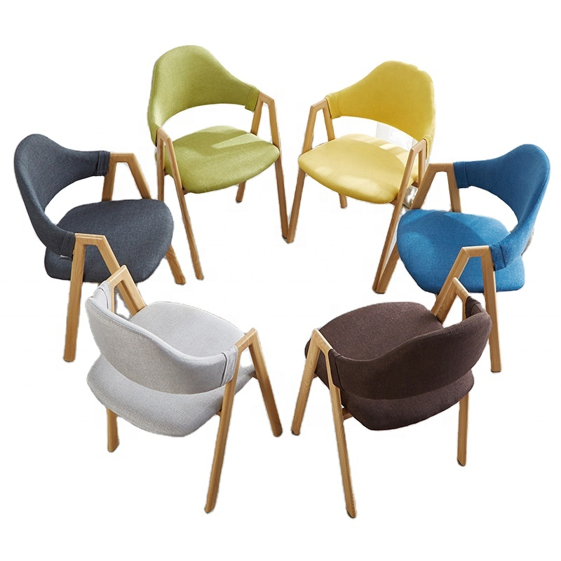 modern minimalist restaurant coffee shop fabric seat wooden chair dinning Nordic coffee lounge chair fabric wooden dinning chair