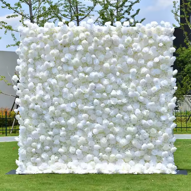 SN-M221 3D Cloth Back Silk Roll Up White flowers backdrop artificial panel flower wall panels wedding wall decoration