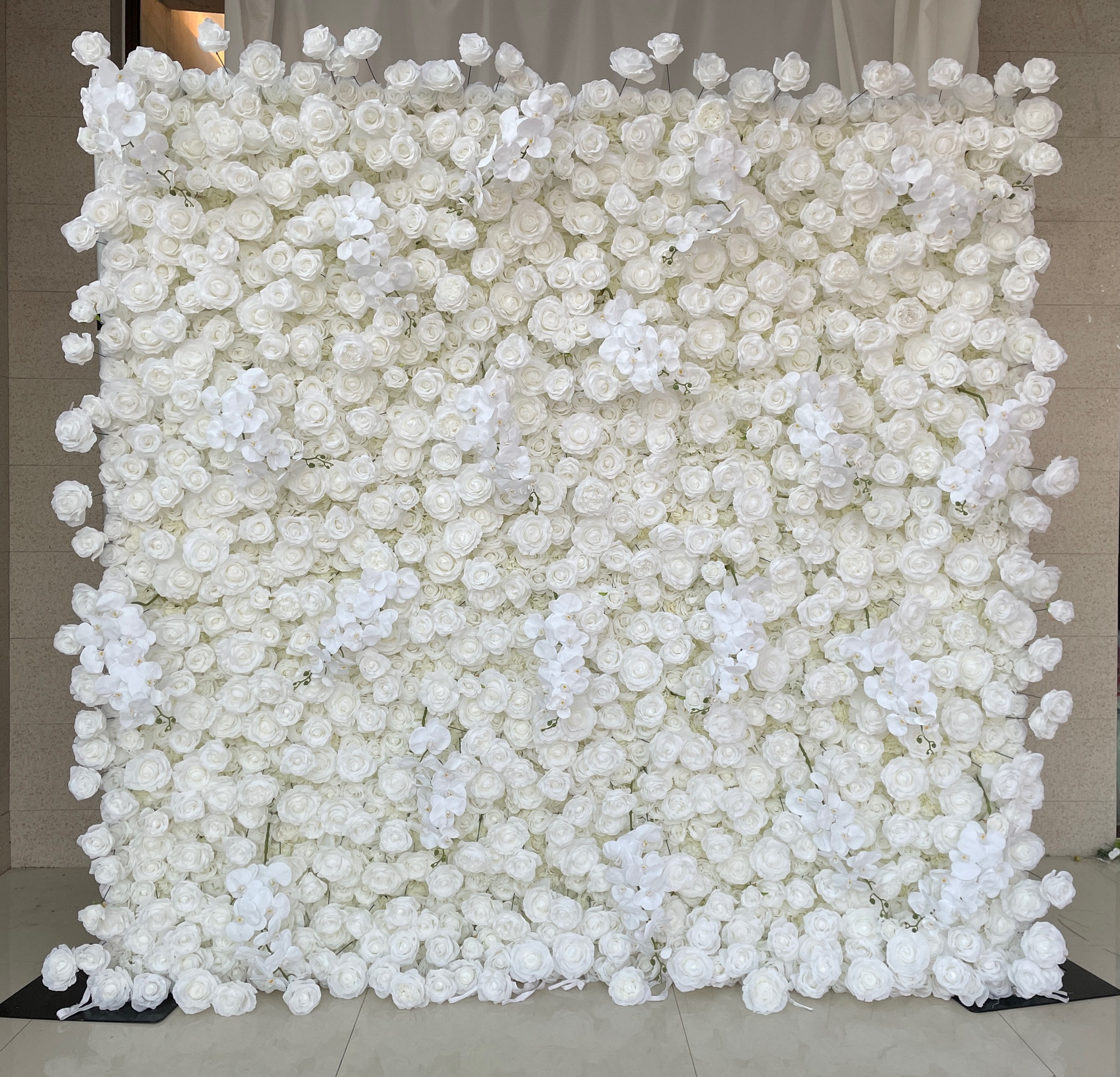 SN-M221 3D Cloth Back Silk Roll Up White flowers backdrop artificial panel flower wall panels wedding wall decoration