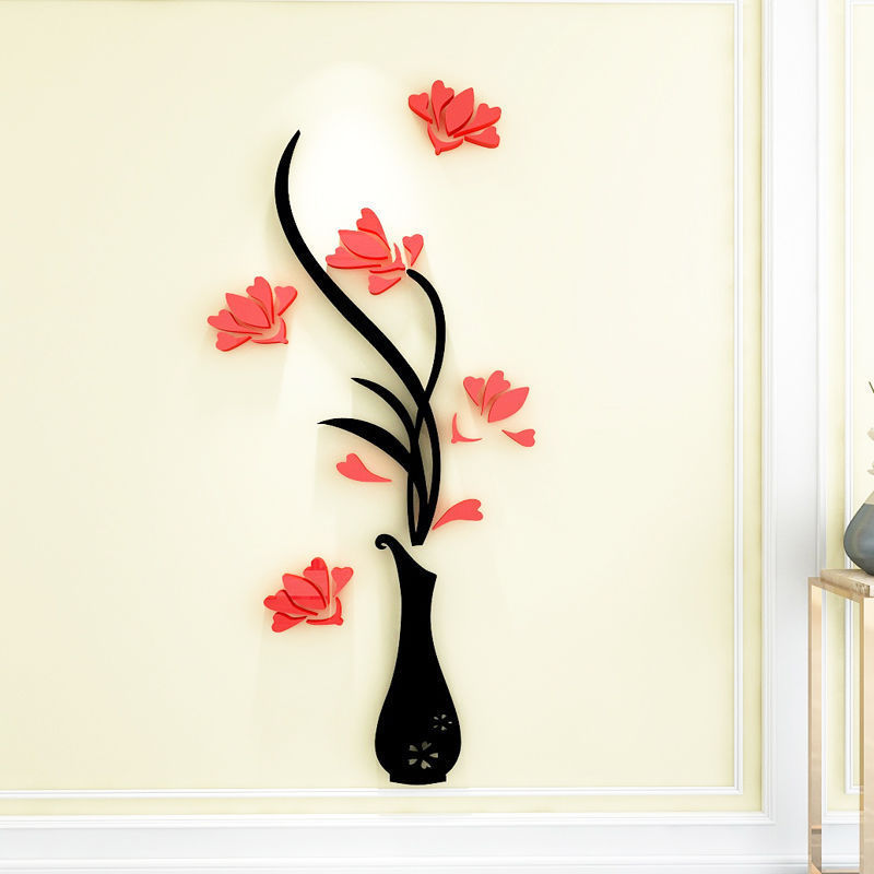 3d luxury other home decor vase flower acrylic home decor wall stickers