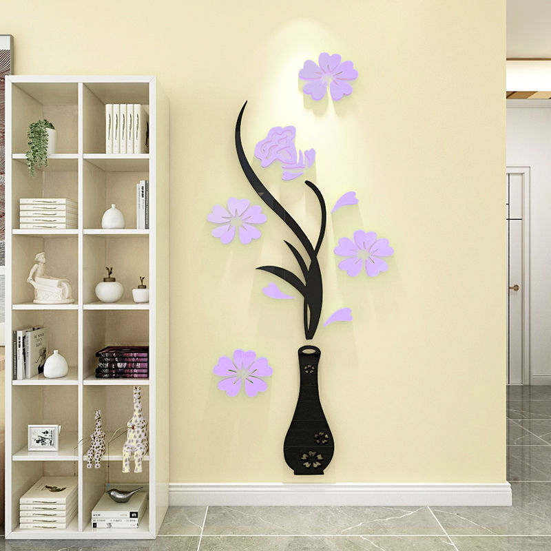 3d luxury other home decor vase flower acrylic home decor wall stickers