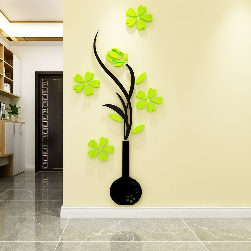 3d luxury other home decor vase flower acrylic home decor wall stickers