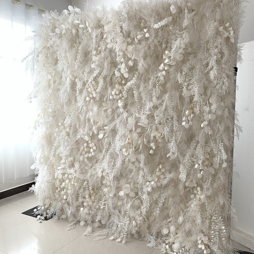 SN-0412 customized DIY 5d silk feather roll up white pink black artificial faux pampas grass backdrop panel wall