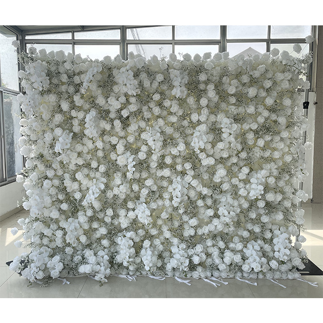 SN-M221 3D Cloth Back Silk Roll Up White flowers backdrop artificial panel flower wall panels wedding wall decoration