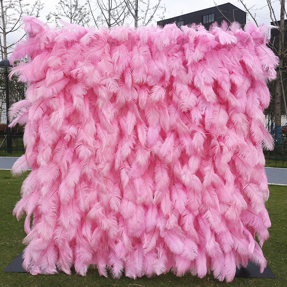 SN-0412 customized DIY 5d silk feather roll up white pink black artificial faux pampas grass backdrop panel wall