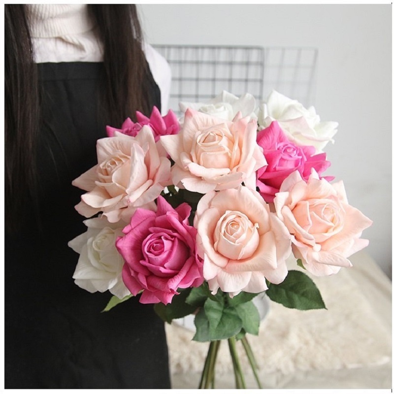 SN-RS00 Hot Selling Wedding Decoration Big Red White Bulk Latex Real Touch Rose Artificial Flowers