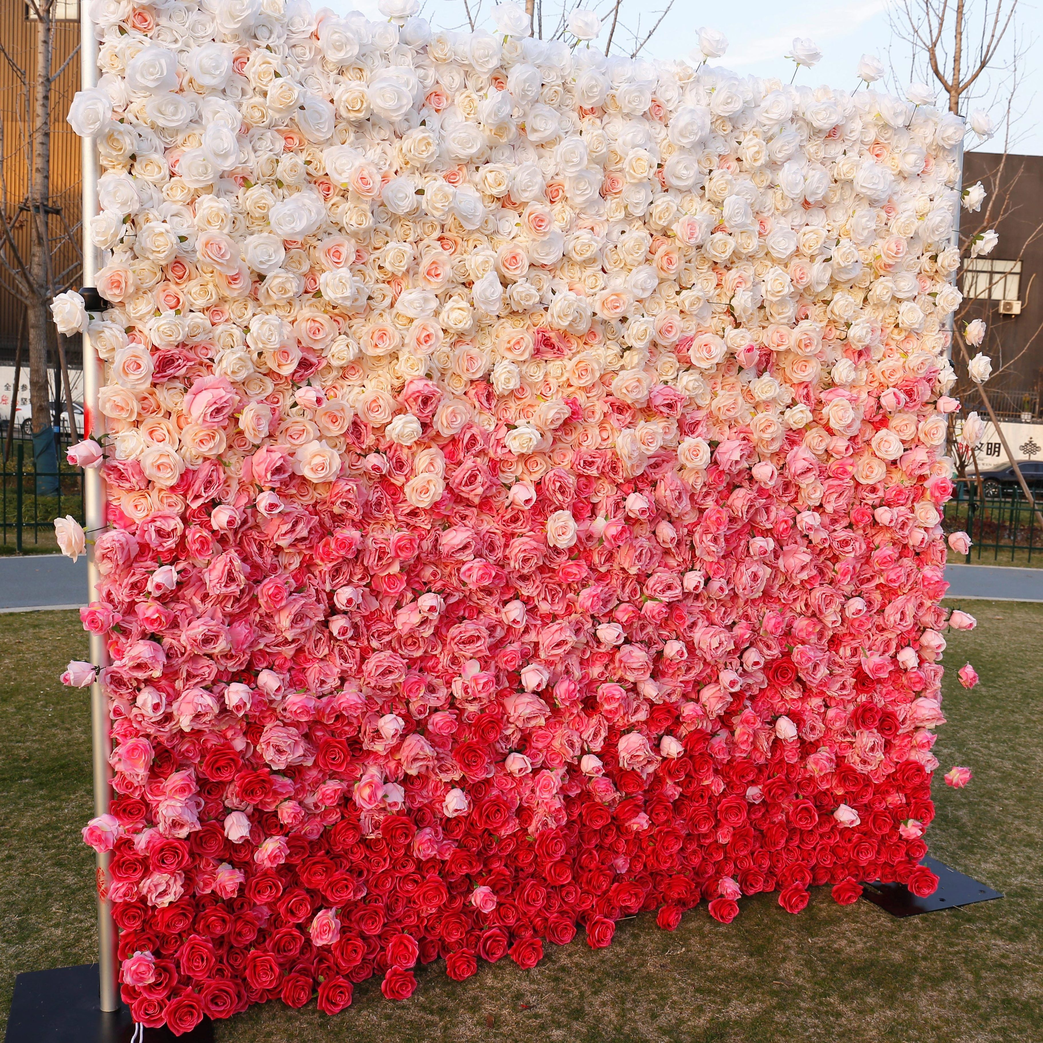 SN-D009 Customized Roll Up Gradient Artificial Flower Wall Backdrop Artificial Flowers For Wall Decoration