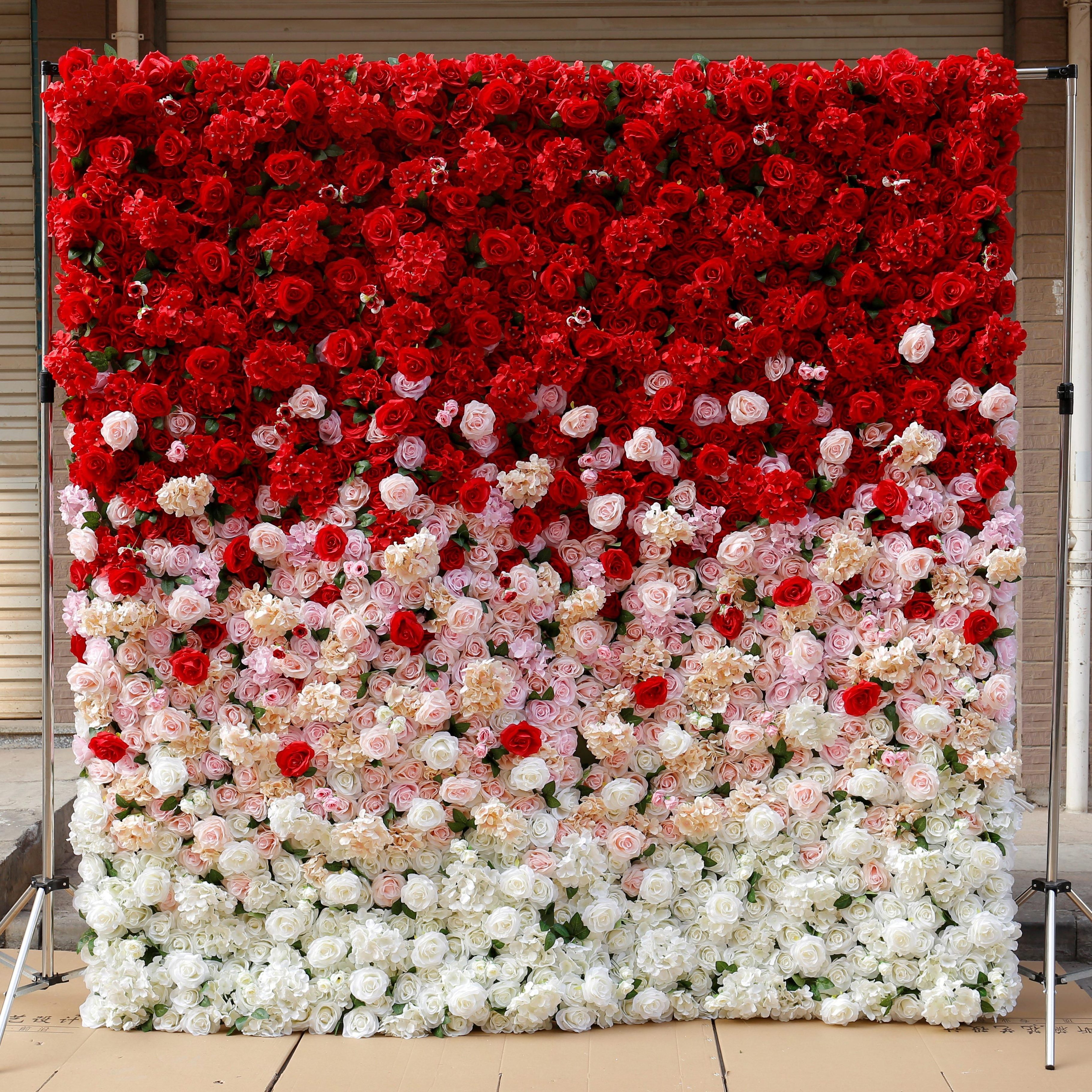 SN-D009 Customized Roll Up Gradient Artificial Flower Wall Backdrop Artificial Flowers For Wall Decoration