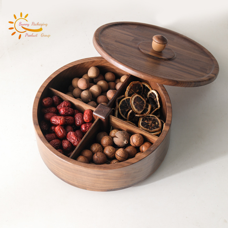 Chinese style luxury walnut solid wood candy box Dried fruit box storage box for the living room